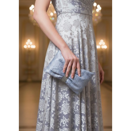 Evening Bag - Quilted Roses - Silver - BG-7202S-SL